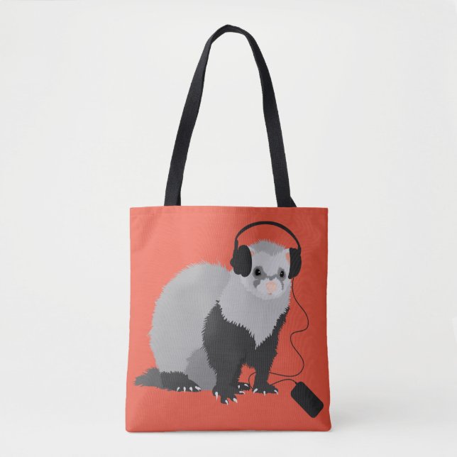 Bolso De Tela Funny Ferret Music Lover (Anverso)