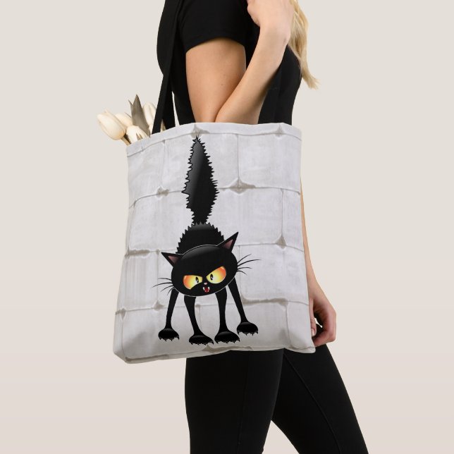 Bolso De Tela Funny Fierce Black Cat Cartoon  (Detalle)