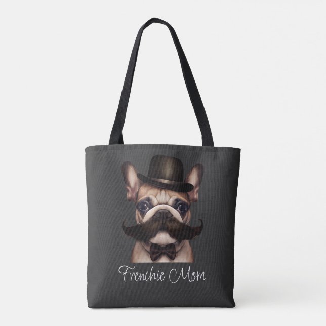 Bolso De Tela Funny Frenchie Personalizado Gray (Reverso)