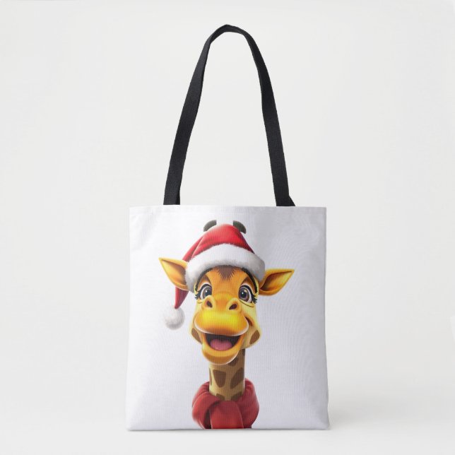 Bolso De Tela Funny giraffe wearing a Santa hat (Anverso)
