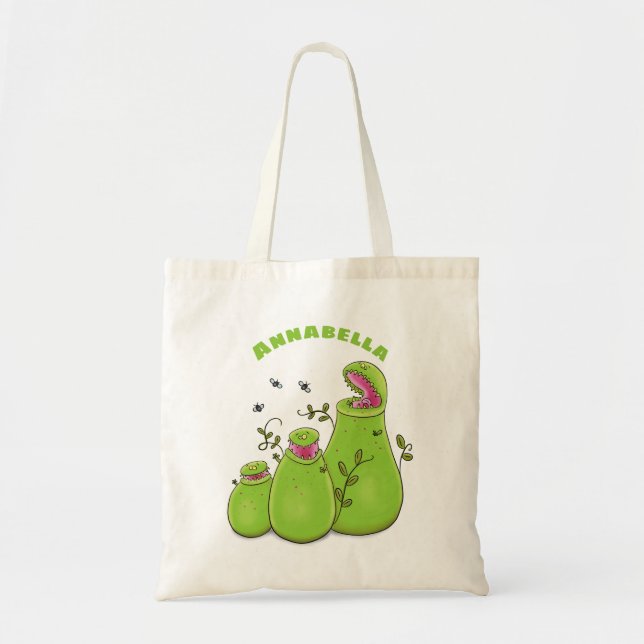Bolso De Tela Funny green carnivorous pitcher plants cartoon (Frente)