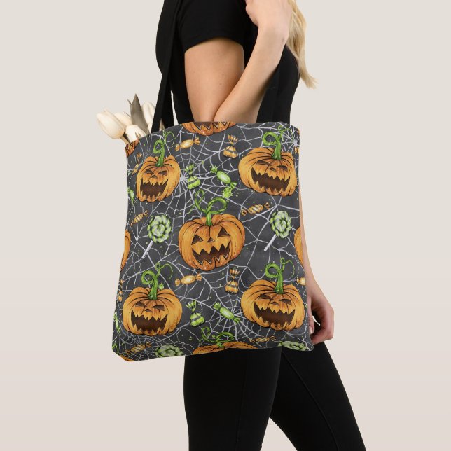 BOLSO DE TELA FUNNY HALLOWEEN PUMPKINS SPIDER WEBS CANDY (Detalle)