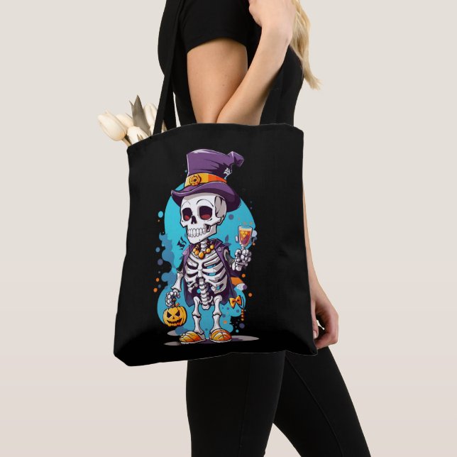 Bolso De Tela Funny Halloween Skeleton con sombrero superior (Detalle)