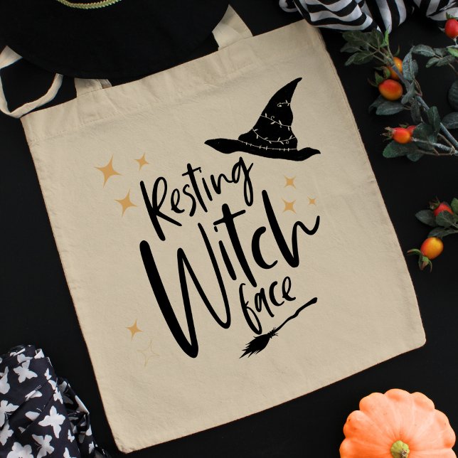 Bolso De Tela Funny Halloween Typography Witch, Broom & Hat (Subido por el creador)
