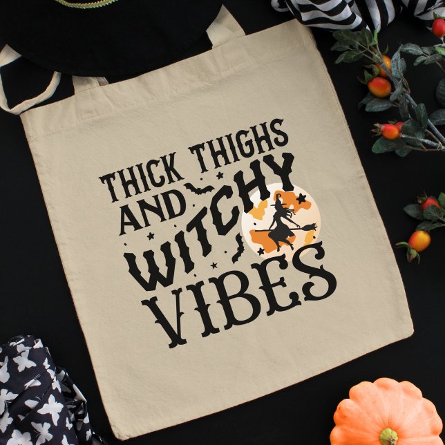 Bolso De Tela Funny Halloween Typography Witch & Full Moon (Subido por el creador)