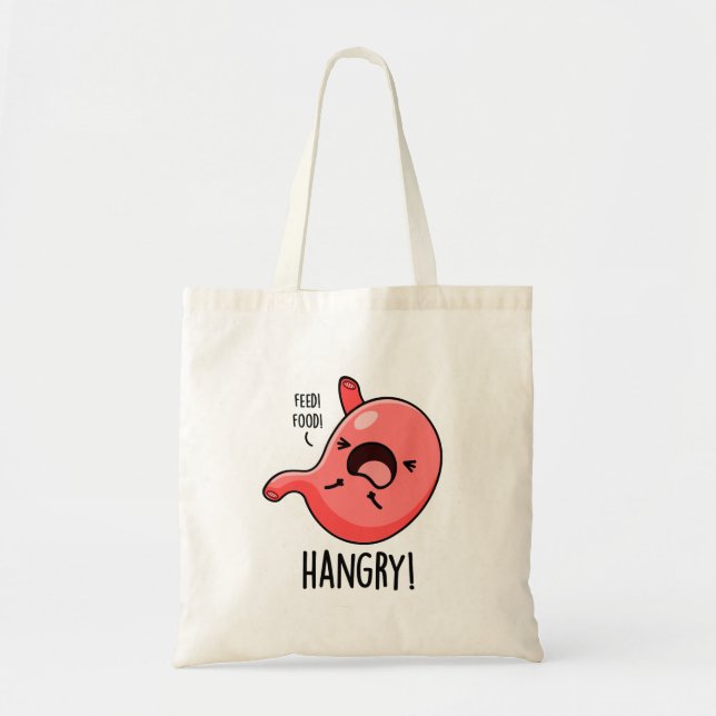 Bolso De Tela Funny Hangry Hungry Angry Stomach Pun (Frente)
