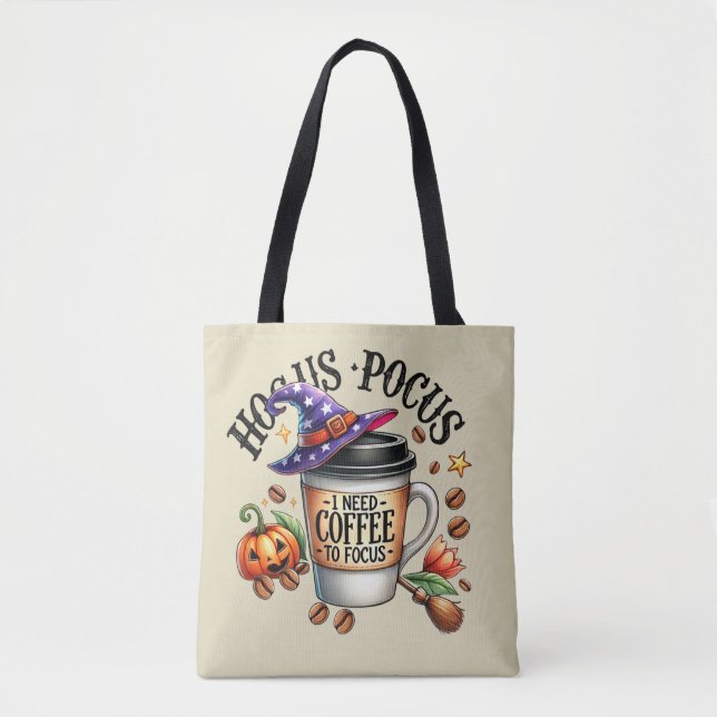 Bolso De Tela Funny Hocus Pocus I Need Coffee Witch (Anverso)