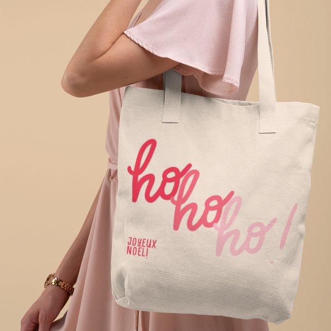 Bolso De Tela Funny hohoho Joyeux Noel Red Pink Typography (Subido por el creador)