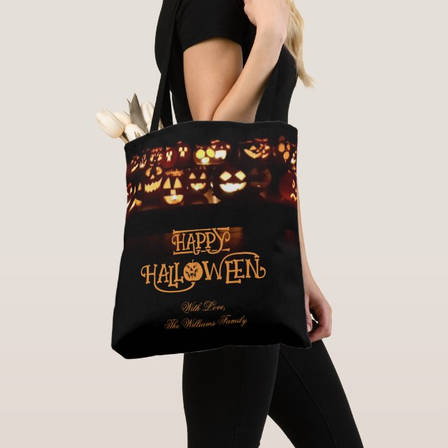 Bolso De Tela Funny Jack o'Lantern Pumpkins Happy Halloween (Detalle)