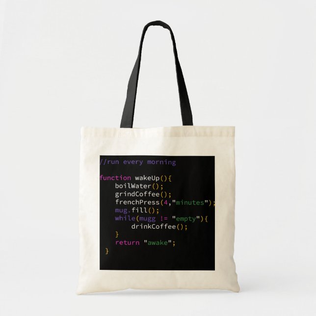 Bolso De Tela Funny JavaScript Developer Coffee Function Run (Frente)