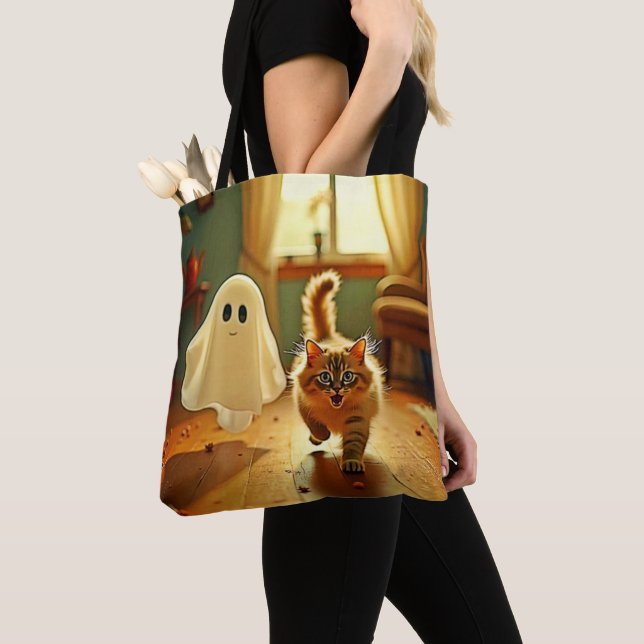 Bolso De Tela Funny Kitten Spooky Friend Design (Detalle)