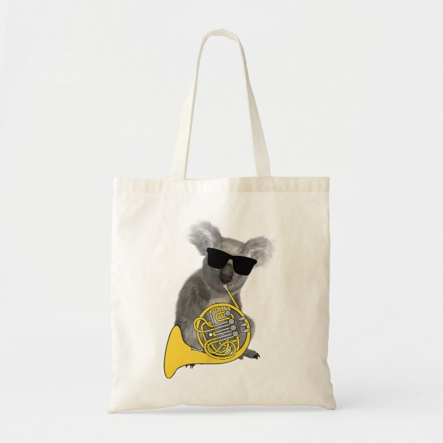 Bolso De Tela Funny Koala Wearing Sunglasses Playing French Horn (Frente)