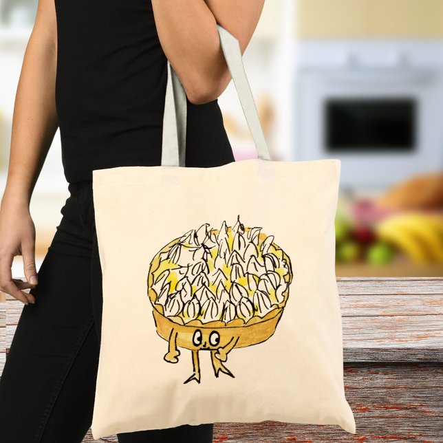 Bolso De Tela Funny Lemon Meringue Pie Quirky Cute Personalizado (Cute lemon meringue pie cartoon art tote bag quirky watercolor artwork by artist Catherine Sweetman)