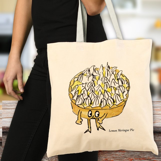 Bolso De Tela Funny Lemon Meringue Pie Quirky Cute Personalizado (Cute lemon meringue pie cartoon funny baking lovers gift tote bag)
