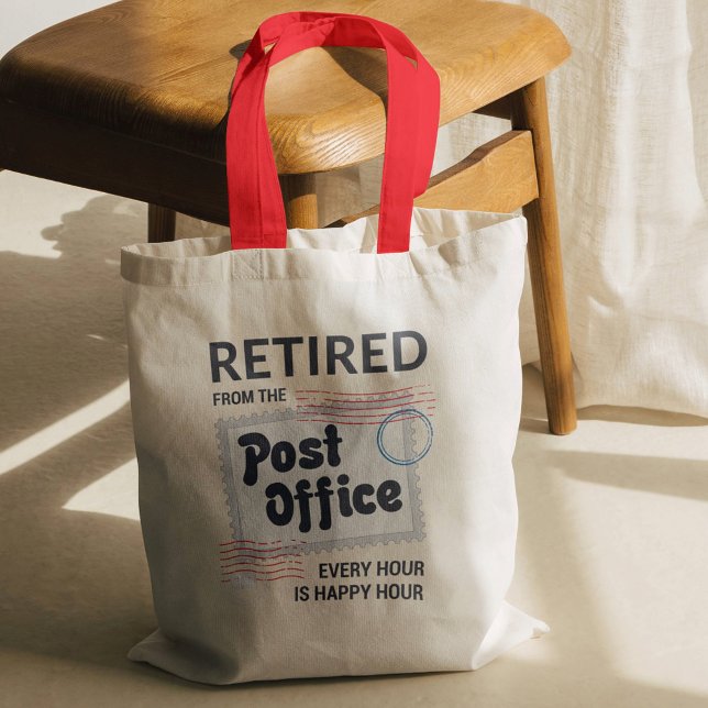 Bolso De Tela Funny Mailman, jubilado de trabajador postal retir (Happy Hour Retired Postal Worker Red Handles Tote Bag)