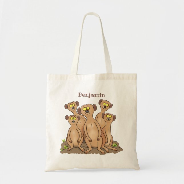 Bolso De Tela Funny meerkat ilustracion personalizado familiar (Frente)