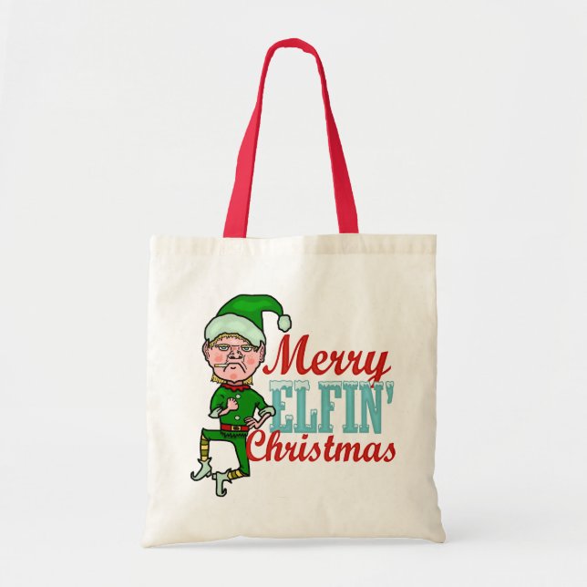 Bolso De Tela Funny Merry Elfin Navidades Bah Humbug (Frente)