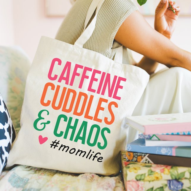 Bolso De Tela Funny Mom Life Tote Bag (Caffeine Cuddles & Chaos #momlife tote bag.)