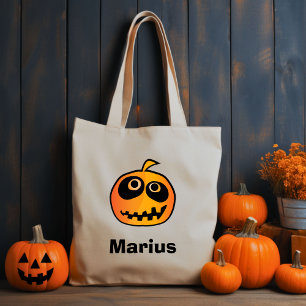 Bolso De Tela Funny Naranja tallado Halloween Calabaza Nombre de