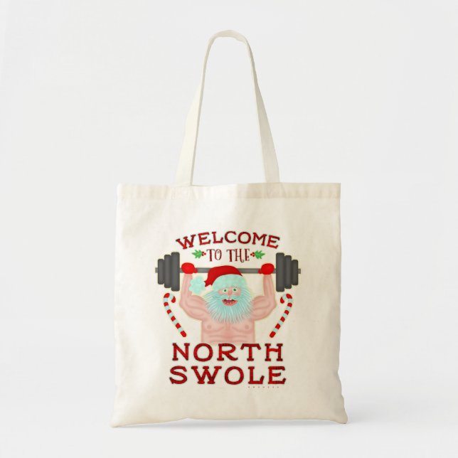 Bolso De Tela Funny Navidades Santa Claus Swole Weightlifter (Frente)