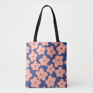 Bolso De Tela Funny pastel orange flowers on bright blue backgro