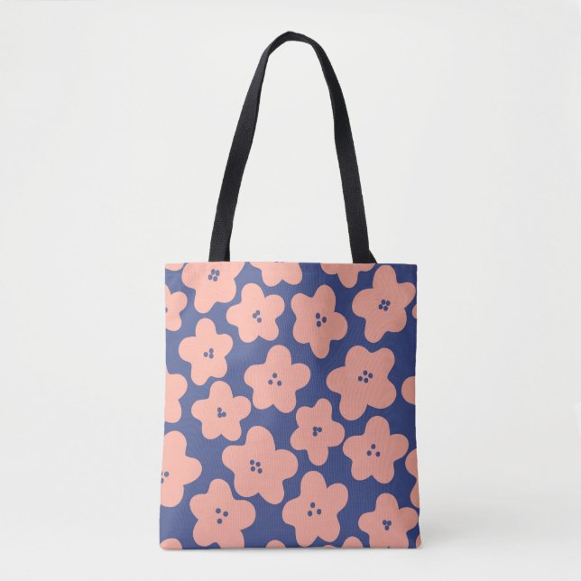 Bolso De Tela Funny pastel orange flowers on bright blue backgro (Anverso)