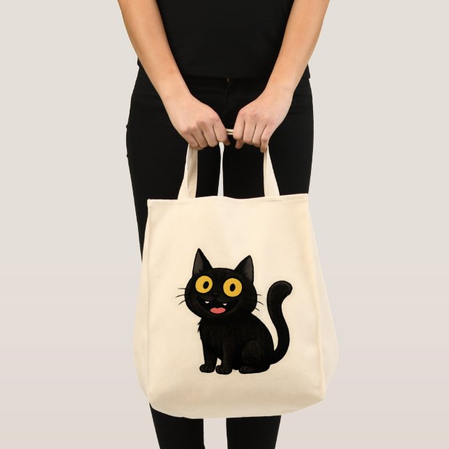 Bolso De Tela Funny Pegatina de gato negro con ojos amarillos (Anverso (producto))