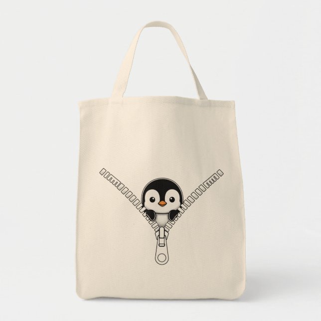 Bolso De Tela Funny Penguin Peek  (Frente)