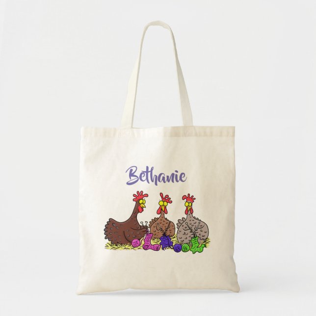 Bolso De Tela Funny personalizado de tejer trío de pollo (Frente)