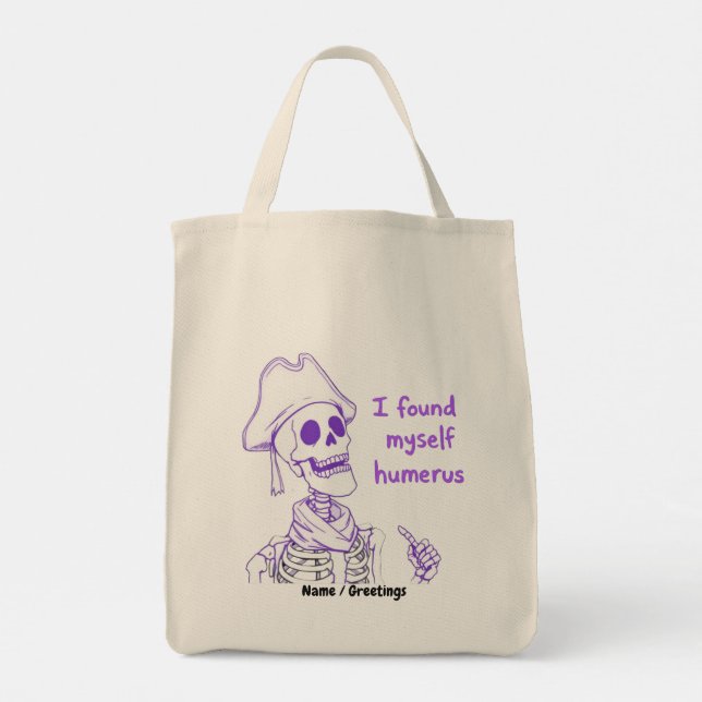 Bolso De Tela  Funny Pirate Skeleton Humerus Bone Pun Art (Reverso)