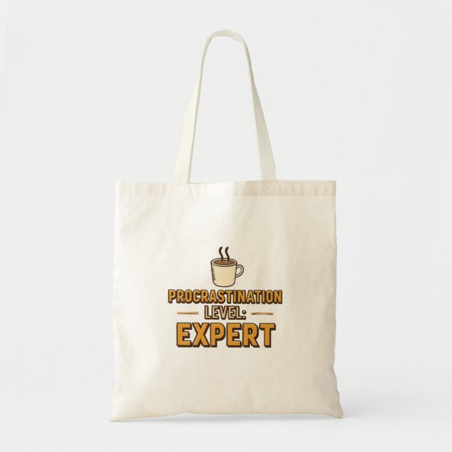 Bolso De Tela Funny "Procrastination Level Expert" (Frente)