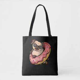Bolso De Tela Funny Pug Dog Donut Lover Mascota