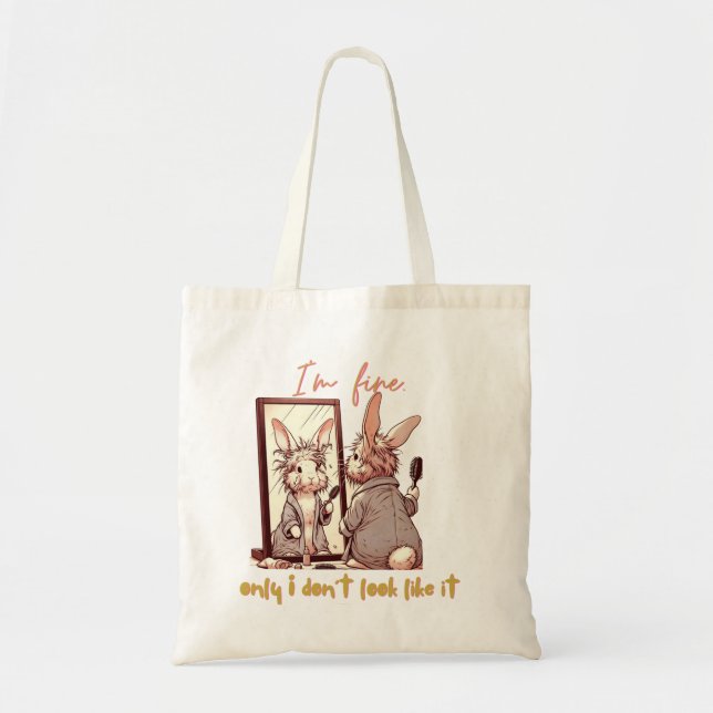 Bolso De Tela Funny rabbit in front of the mirror – Funny design (Frente)