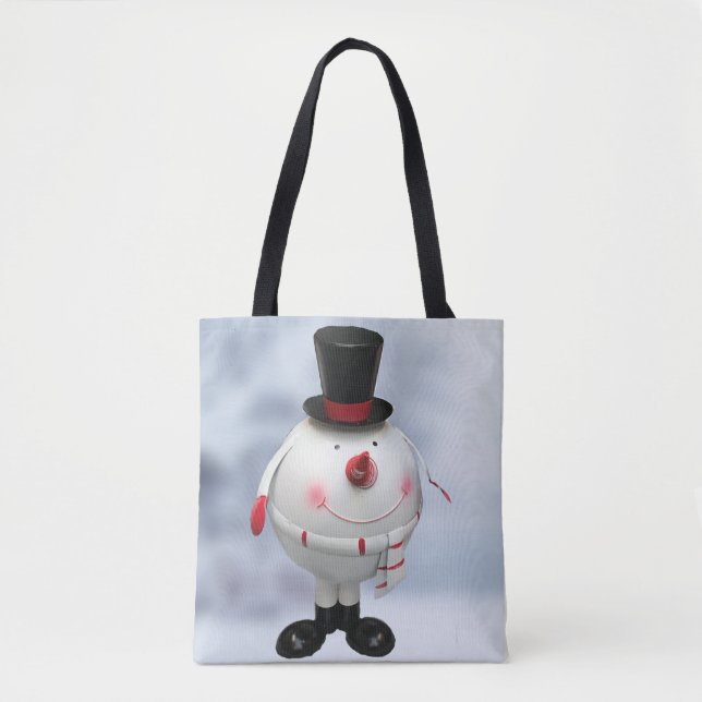 Bolso De Tela Funny Round Snowman Navidades (Anverso)