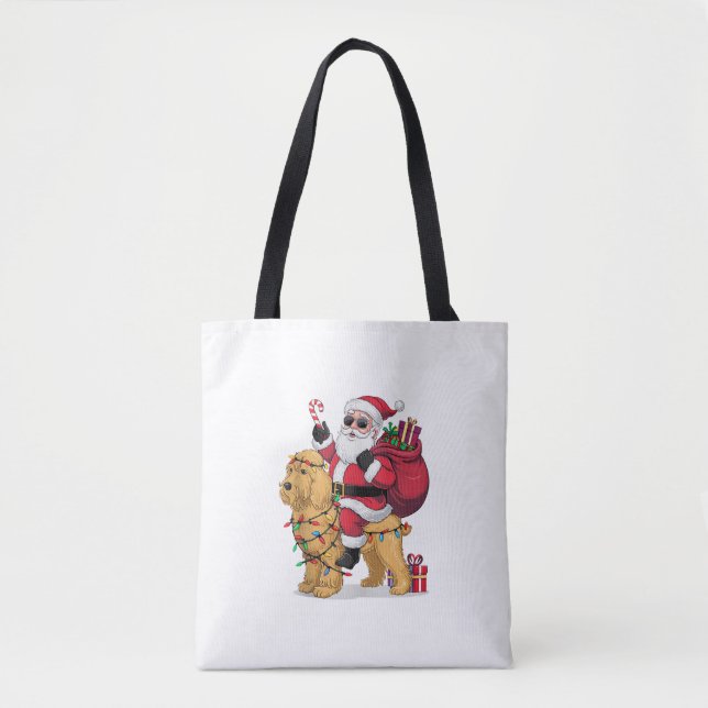 Bolso De Tela Funny Santa Riding Goldendoodle Dog Navidades (Anverso)