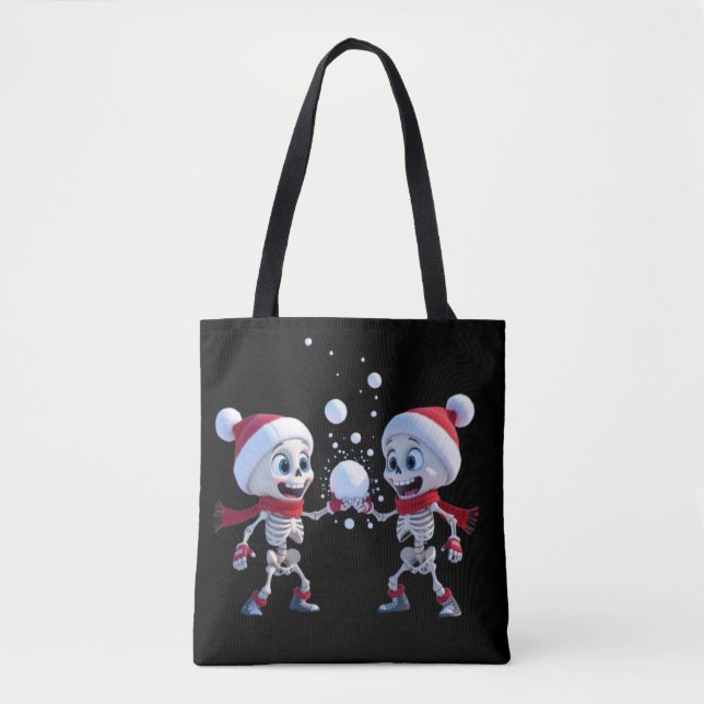 Bolso De Tela Funny Santa Skeletons Having a Snowball Fight  (Anverso)