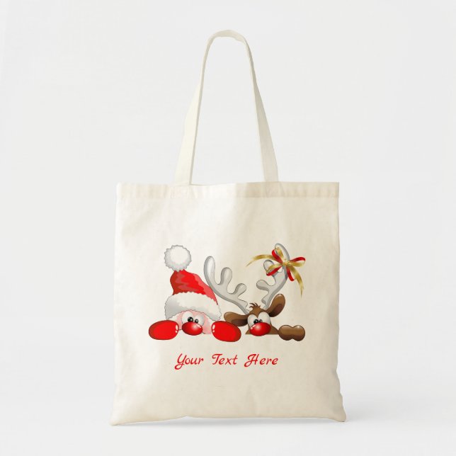 Bolso De Tela Funny Santa y Personalizado de renos (Frente)