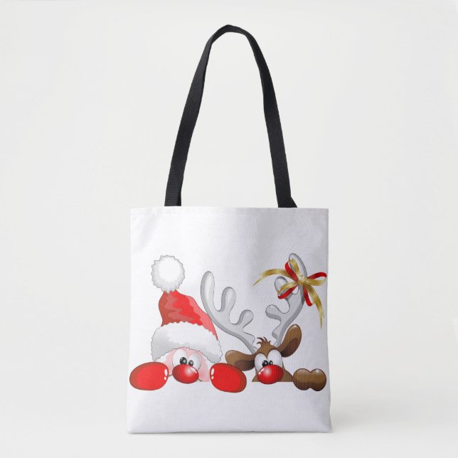 Bolso De Tela Funny Santa y Personalizado de renos (Anverso)