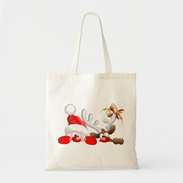 Bolso De Tela Funny Santa y Personalizado de renos (Frente)
