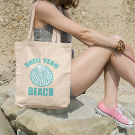 Bolso De Tela Funny Shell Yeah Beach Pun Cute Verde azulado