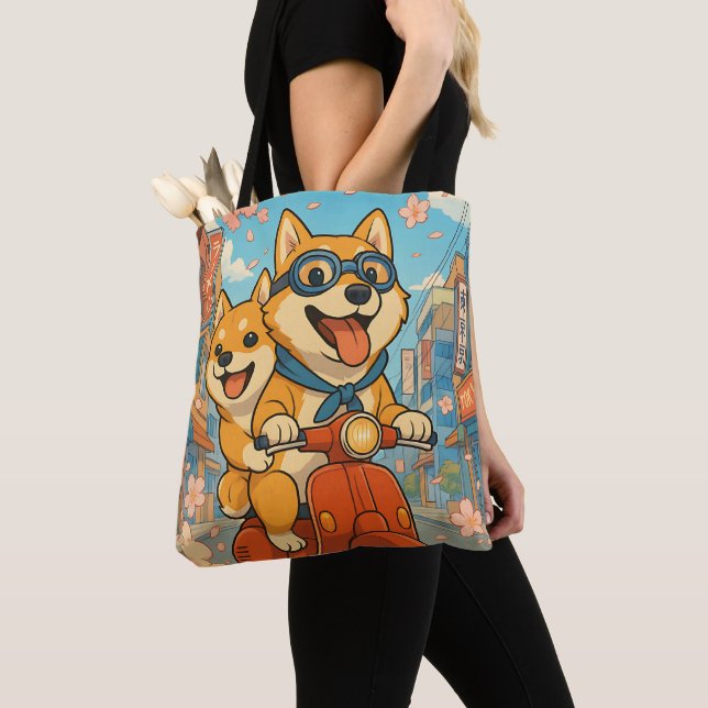 Bolso De Tela Funny Shiba Inu Riding (Detalle)