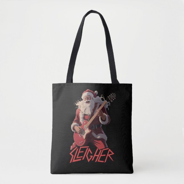 Bolso De Tela Funny Sleigher Metal Band Rock Santa Christmas (Anverso)
