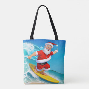 Bolso De Tela Funny Surfing Santa Claus