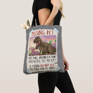 Bolso De Tela Funny T Rex Tshirt, Funny Missing Pet Tee, Dinosau