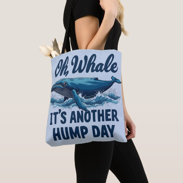 Bolso De Tela Funny Whale Pun "Oh Whale" Hump Day Design (Detalle)