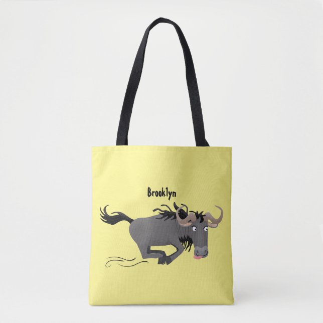 Bolso De Tela Funny Wildebeest corriendo ilustracion personaliza (Anverso)