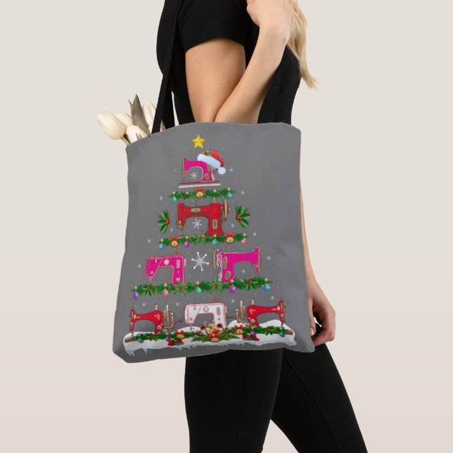 Bolso De Tela Funny Xmas Lighting Sewing Machine Christmas Tree (Detalle)