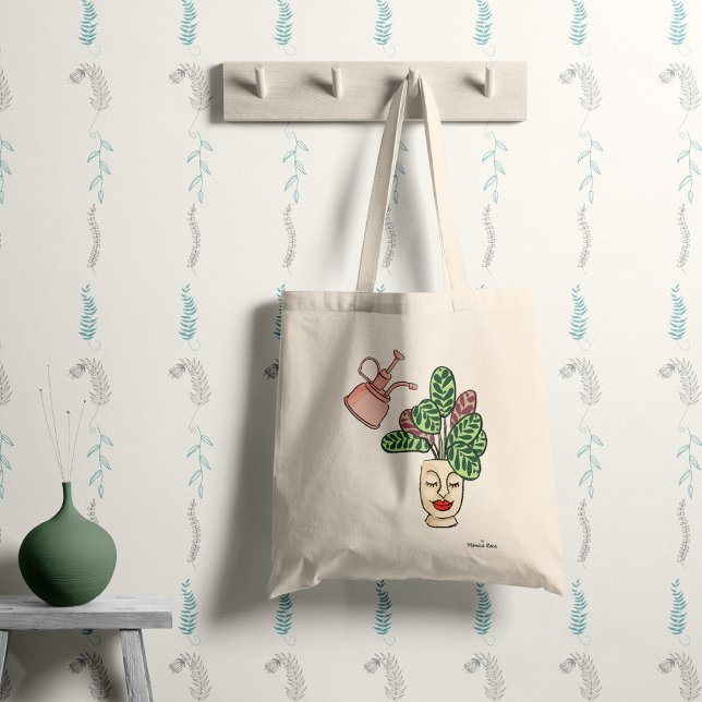 Bolso De Tela Funny y linda Houseplant con su nombre (Tote bag with fun illustrated plant and customizable with your name)