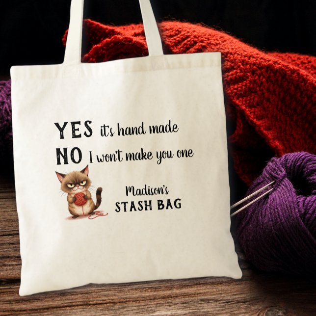 Bolso De Tela Funny Yarn Lovers Grumpy Cat Knitters  (Subido por el creador)