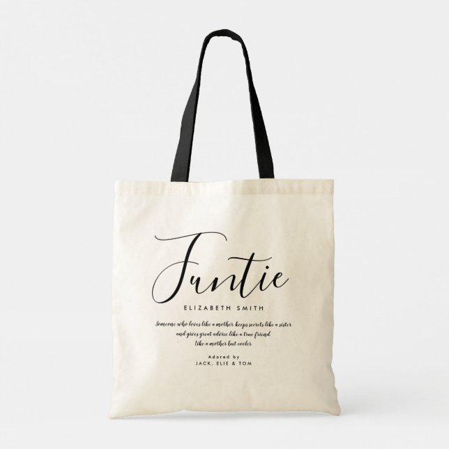 Bolso De Tela Funtie Elegly Girly Script Fun Auntie Cita (Reverso)